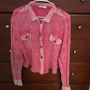 Zenana slightly cropped waffle knit shirt